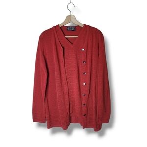 Castle of Ireland Red Sweater Set Cardigan & Vest Size L